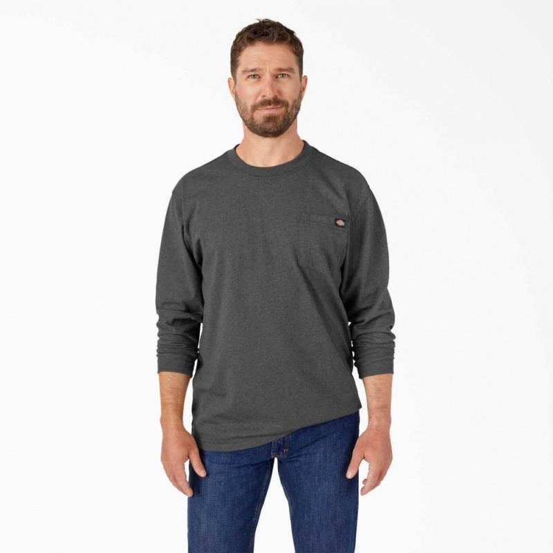 Dickies Long Sleeve Heathered Heavyweight Crew Neck T-Shirt Charcoal Gray Heather | CZ0000658