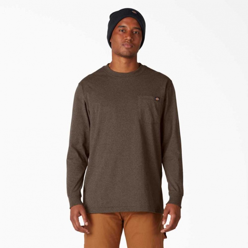 Dickies Long Sleeve Heathered Heavyweight Crew Neck T-Shirt Čokolády | CZ0000671