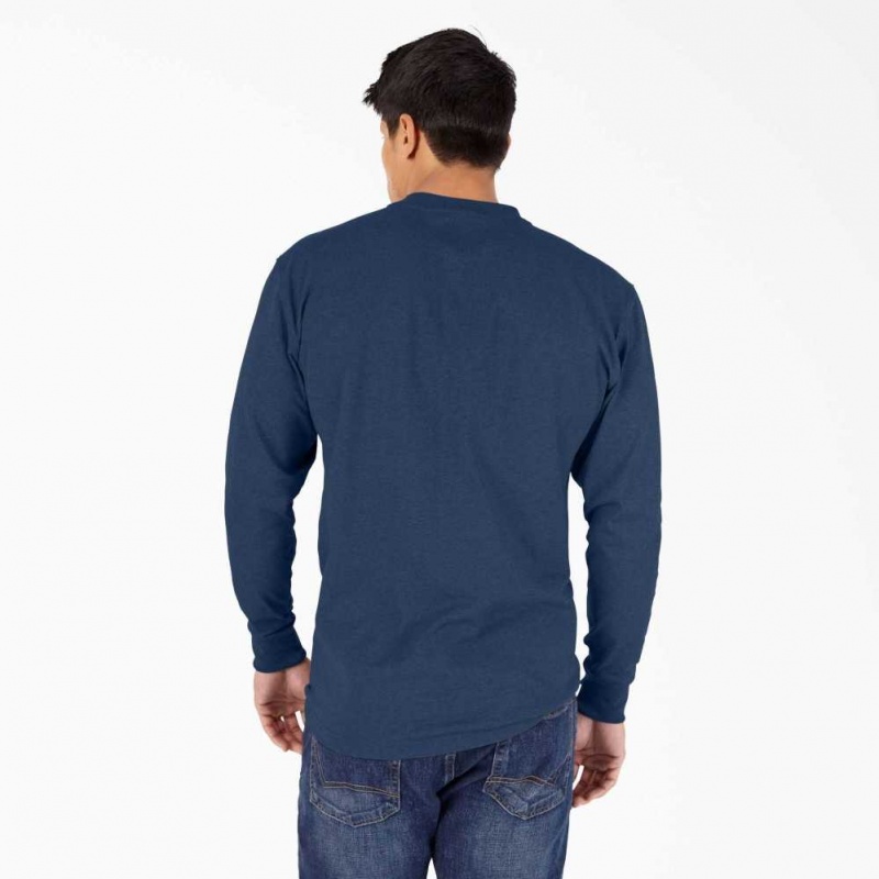 Dickies Long Sleeve Heathered Heavyweight Henley T-Shirt Tmavě Tmavě Blankyt | CZ0000710