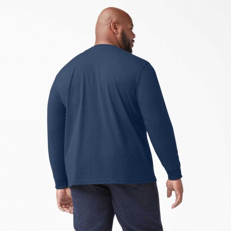 Dickies Long Sleeve Heathered Heavyweight Henley T-Shirt Tmavě Tmavě Blankyt | CZ0000710