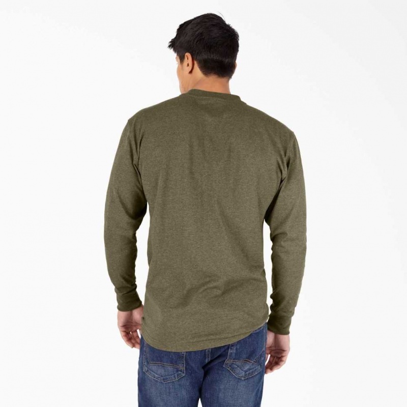 Dickies Long Sleeve Heathered Heavyweight Henley T-Shirt Zelene | CZ0000880