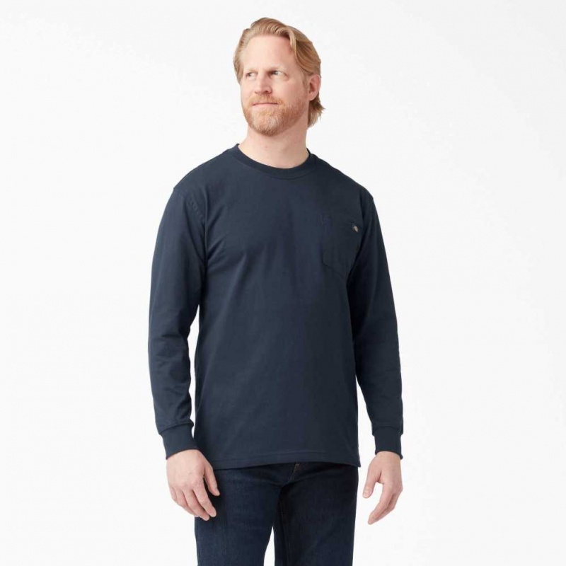 Dickies Long Sleeve Heavyweight Crew Neck T-Shirt Tmavě Tmavě Blankyt | CZ0000684