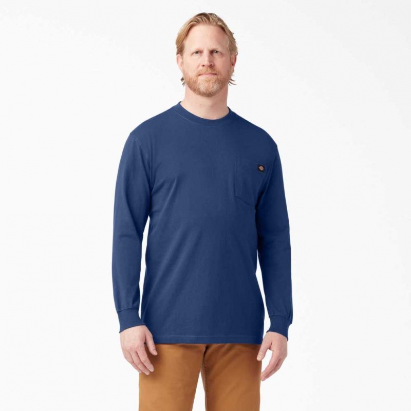 Dickies Long Sleeve Heavyweight Crew Neck T-Shirt Tmavě Blankyt | CZ0000715