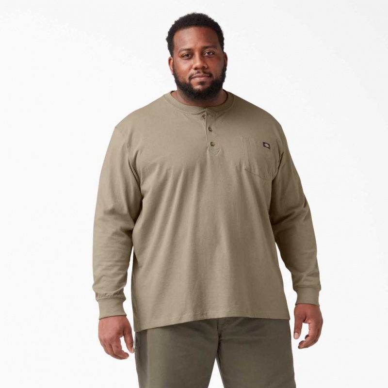 Dickies Long Sleeve Heavyweight Henley T-Shirt Desert Sand | CZ0000723