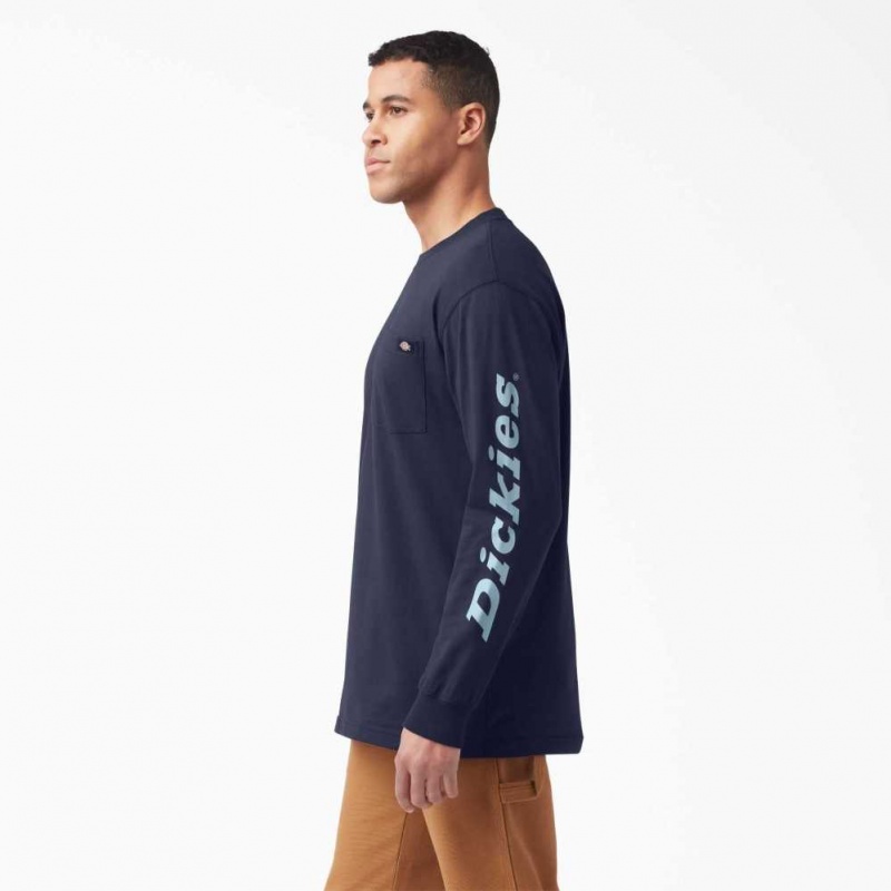 Dickies Long Sleeve Logo Grafická T-Shirt Tmavě Blankyt | CZ0000844