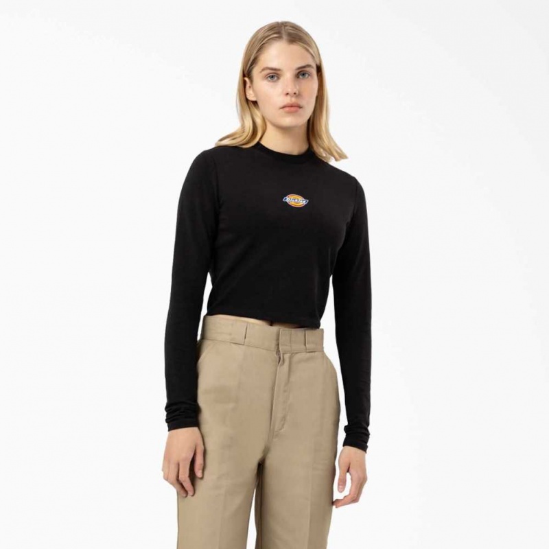 Dickies Maple Valley Cropped Long Sleeve T-Shirt Černé | CZ0002173