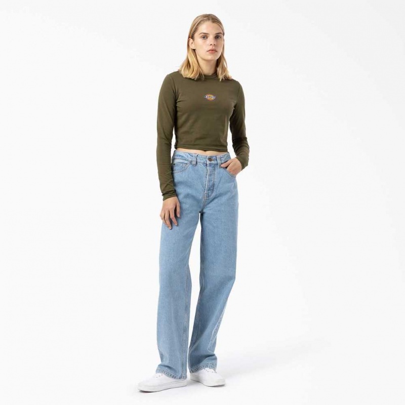 Dickies Maple Valley Cropped Long Sleeve T-Shirt Zelene | CZ0002184