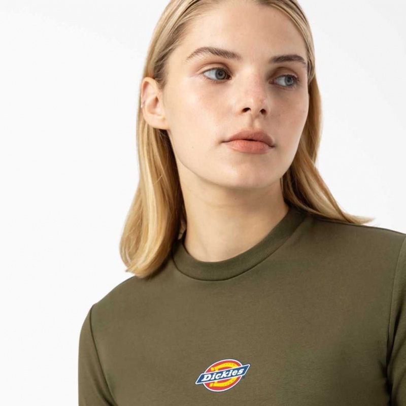 Dickies Maple Valley Cropped Long Sleeve T-Shirt Zelene | CZ0002184