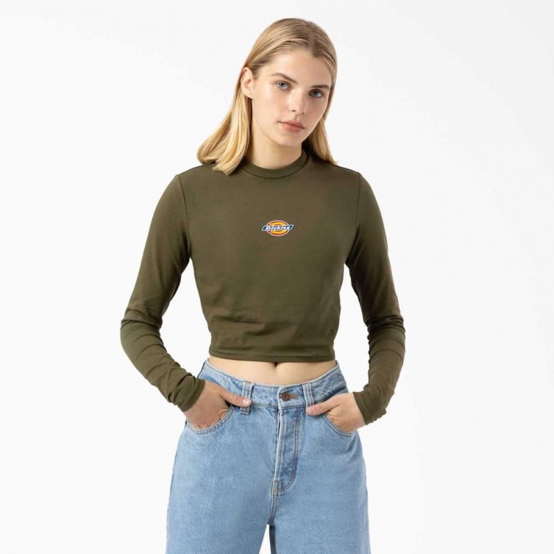 Dickies Maple Valley Cropped Long Sleeve T-Shirt Zelene | CZ0002184