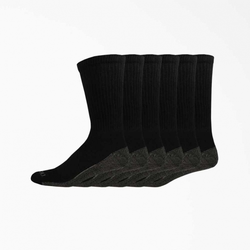 Dickies Moisture Control Crew Pracovní Socks, Size 6-12, 6-Pack Černé | CZ0001075