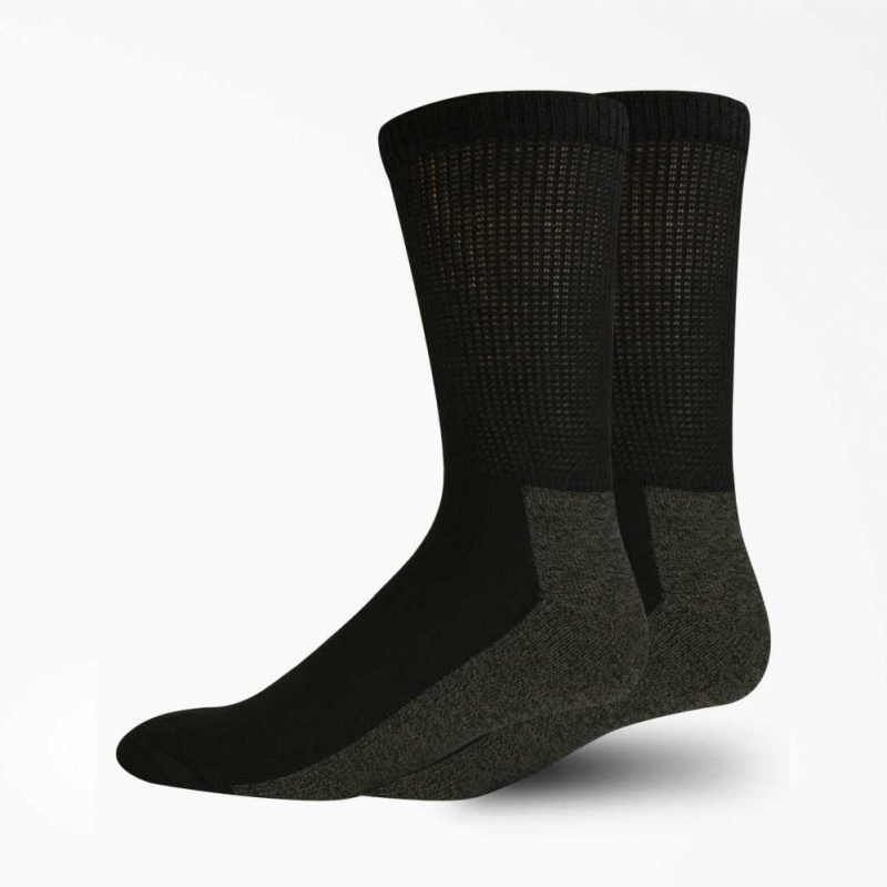 Dickies Non-Binding Crew Socks, Size 6-12, 2-Pack Černé | CZ0001084