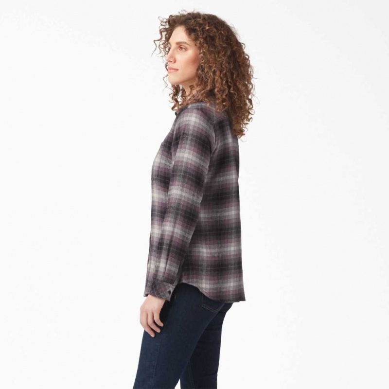 Dickies Plaid Flannel Long Sleeve Shirt Fialové | CZ0001226