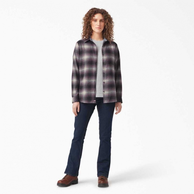 Dickies Plaid Flannel Long Sleeve Shirt Fialové | CZ0001226