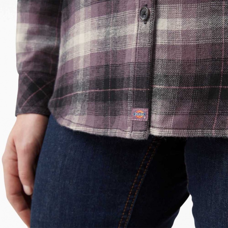 Dickies Plaid Flannel Long Sleeve Shirt Fialové | CZ0001226