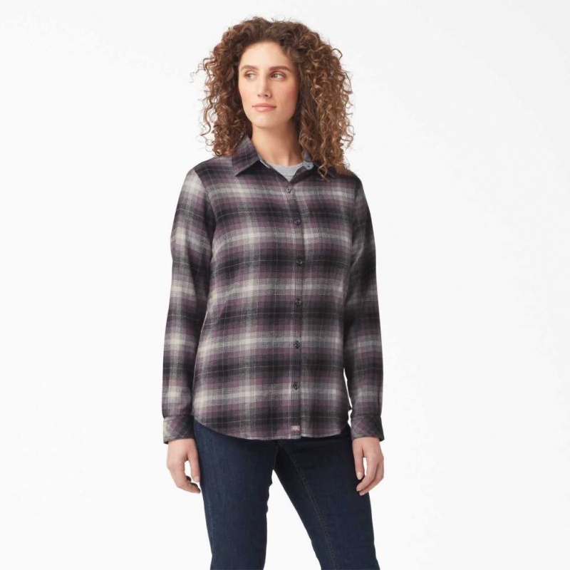 Dickies Plaid Flannel Long Sleeve Shirt Fialové | CZ0001229