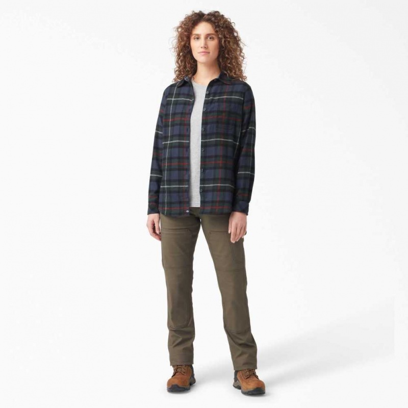 Dickies Plaid Flannel Long Sleeve Shirt Tmavě Blankyt | CZ0001249