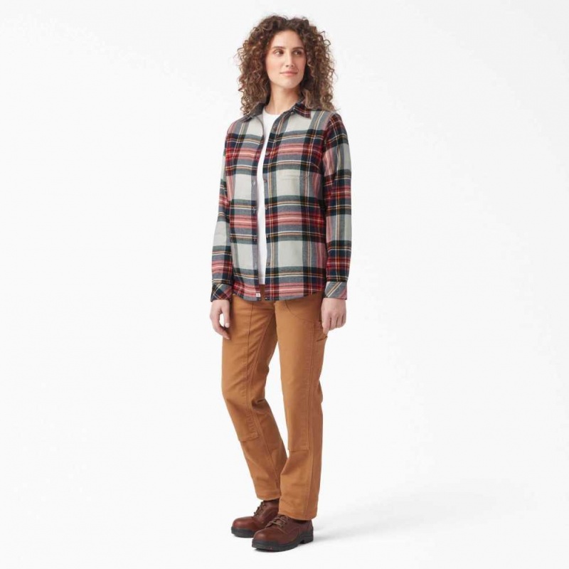 Dickies Plaid Flannel Long Sleeve Shirt Molten Lava Highland Plaid | CZ0001260