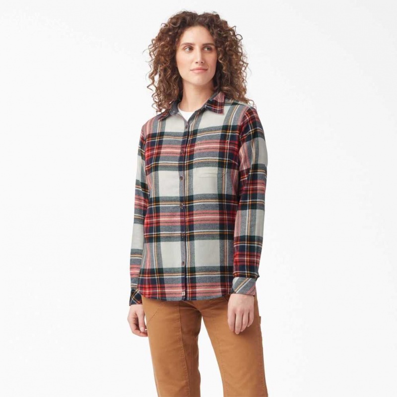 Dickies Plaid Flannel Long Sleeve Shirt Molten Lava Highland Plaid | CZ0001260