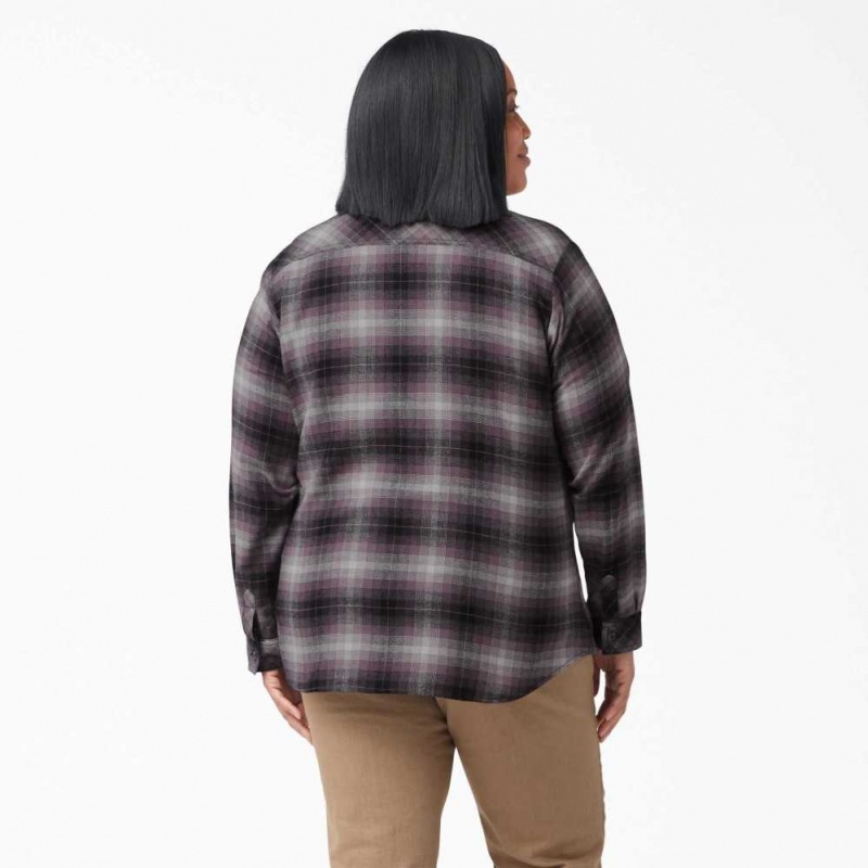 Dickies Plus Size Long Sleeve Plaid Flannel Shirt Fialové | CZ0001225