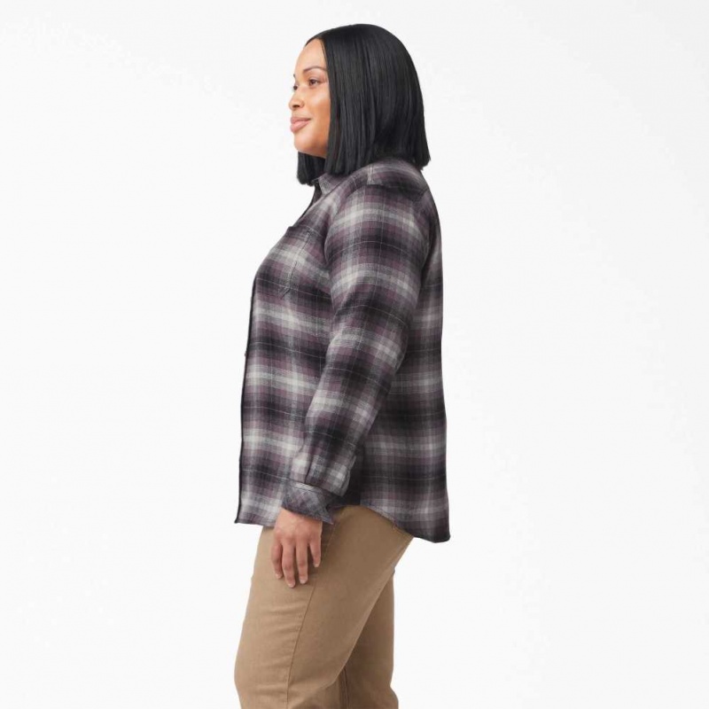 Dickies Plus Size Long Sleeve Plaid Flannel Shirt Fialové | CZ0001225