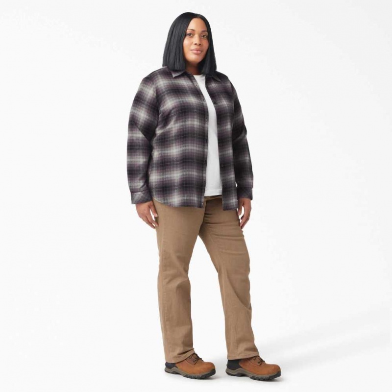 Dickies Plus Size Long Sleeve Plaid Flannel Shirt Fialové | CZ0001225