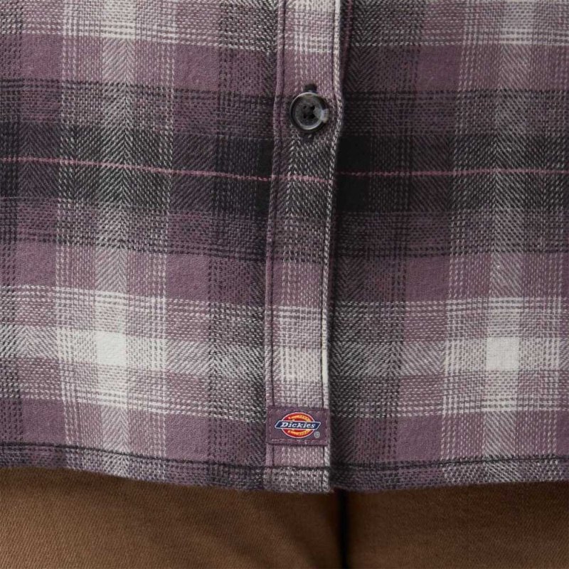 Dickies Plus Size Long Sleeve Plaid Flannel Shirt Fialové | CZ0001225