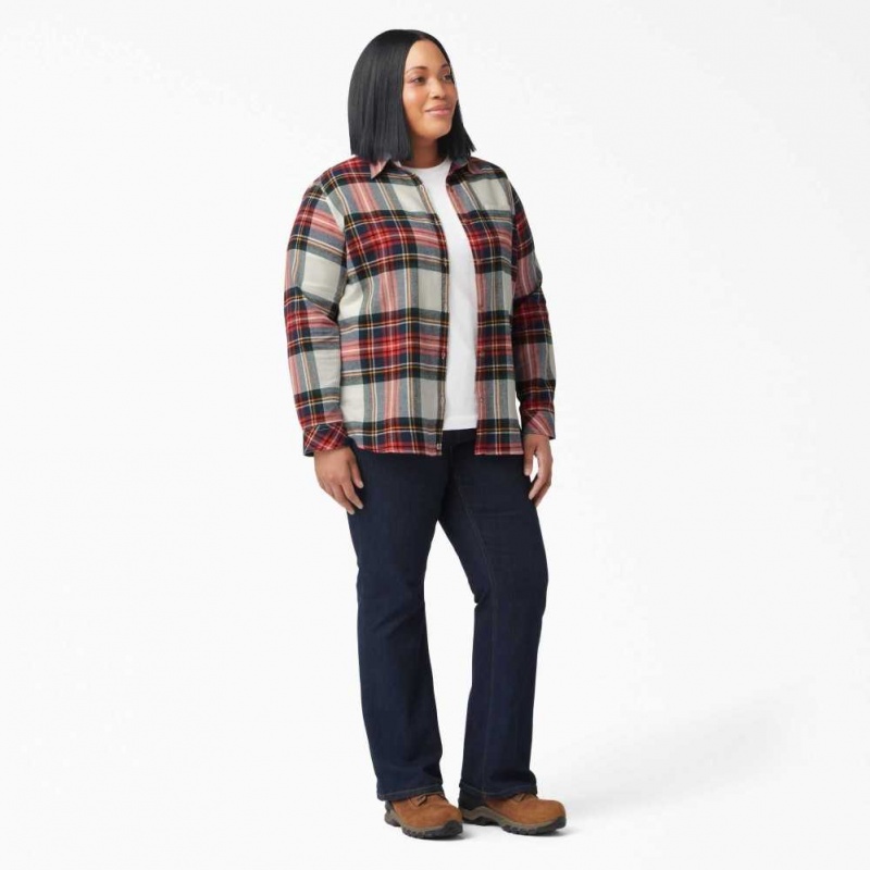 Dickies Plus Size Long Sleeve Plaid Flannel Shirt Molten Lava Highland Plaid | CZ0001259