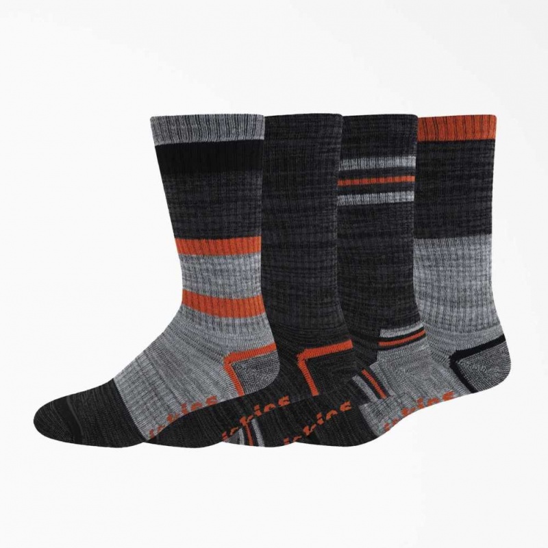 Dickies Pruhovaný Crew Socks, 6-12, 4-pack Černé Oranžové | CZ0001101