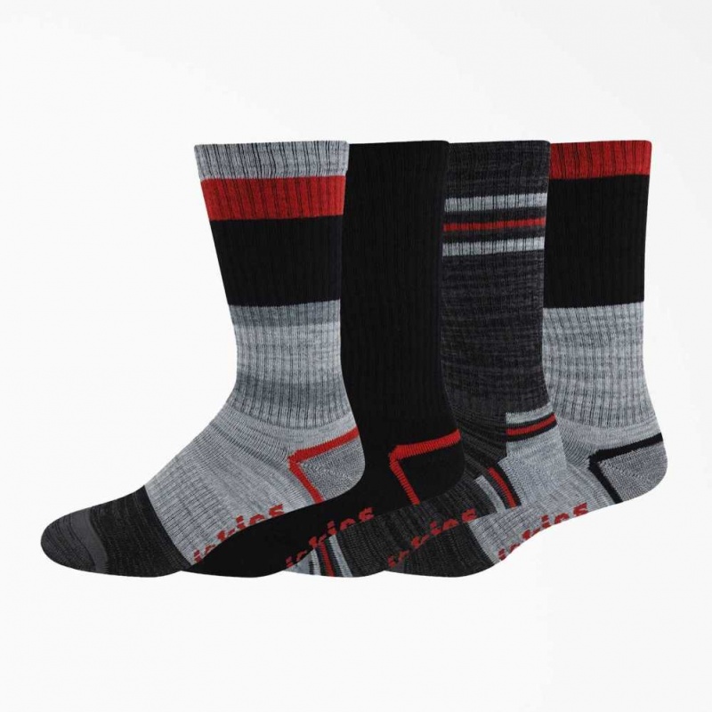 Dickies Pruhovaný Crew Socks, 6-12, 4-pack Červené | CZ0001118