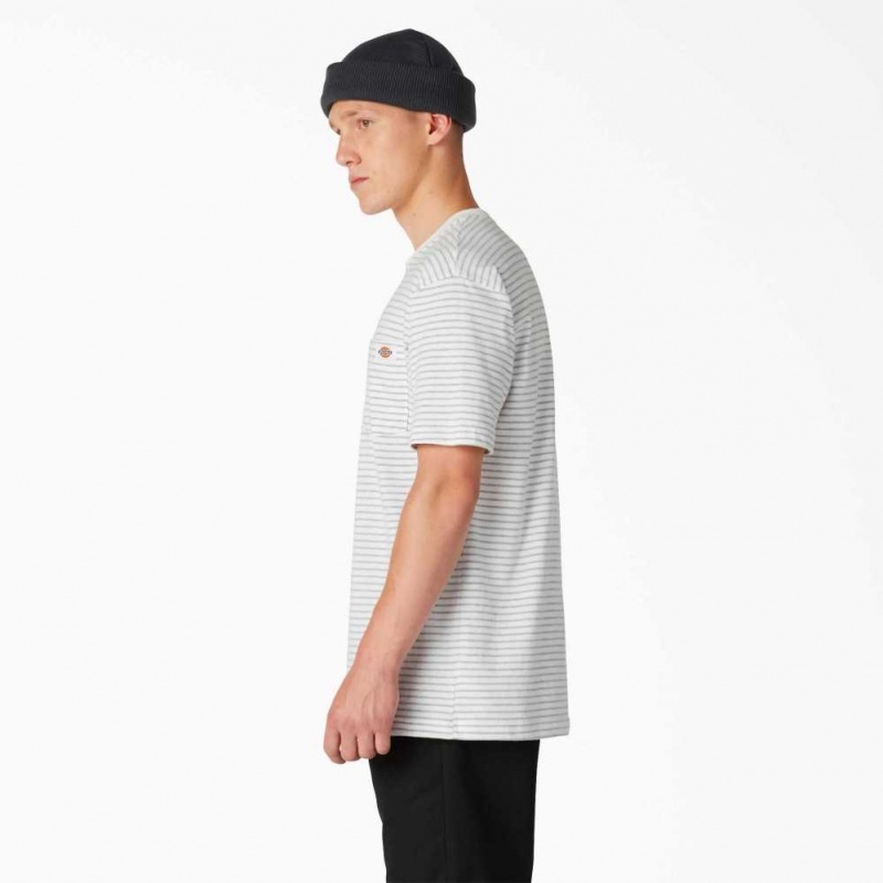 Dickies Regular Fit Pruhovaný Pocket T-Shirt Bílé | CZ0001038