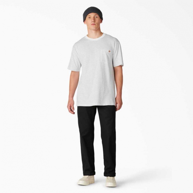 Dickies Regular Fit Pruhovaný Pocket T-Shirt Bílé | CZ0001038