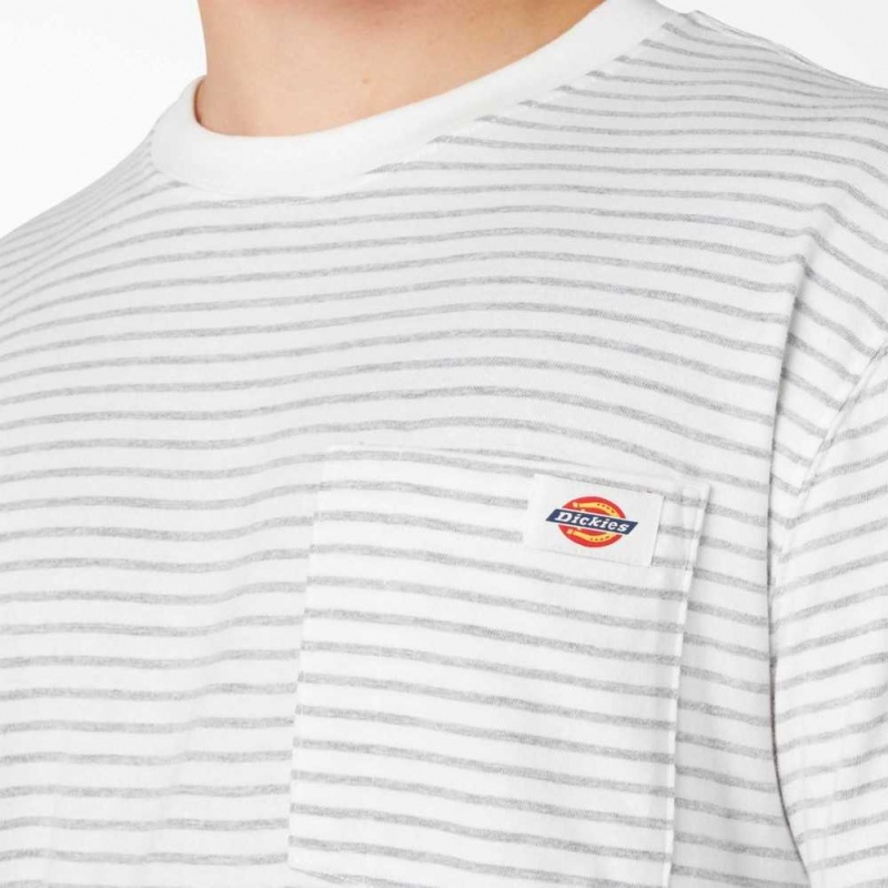 Dickies Regular Fit Pruhovaný Pocket T-Shirt Bílé | CZ0001038