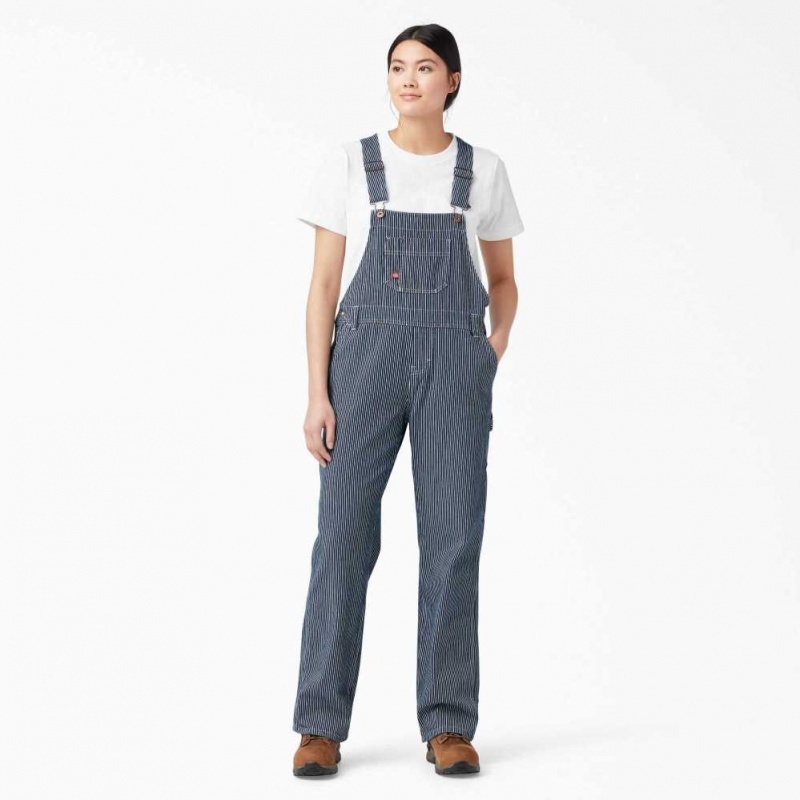 Dickies Relaxed Fit Bib Overalls Rinsed Hickory Stripe | CZ0001588