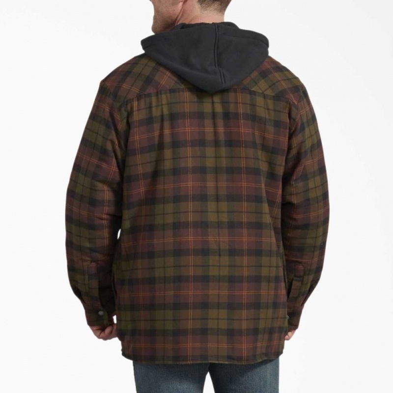 Dickies Relaxed Fit Icon S Kapucí Prošívaný Flannel Shirt Jacket Čokolády Zelene | CZ0001320