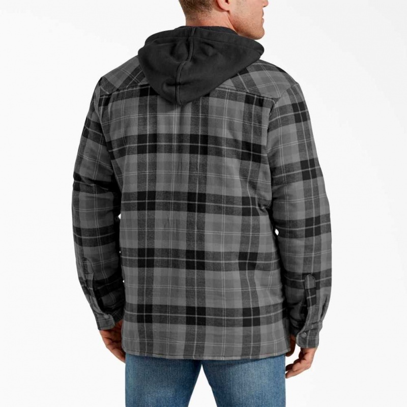 Dickies Relaxed Fit Icon S Kapucí Prošívaný Flannel Shirt Jacket Slate Graphite Plaid | CZ0001347