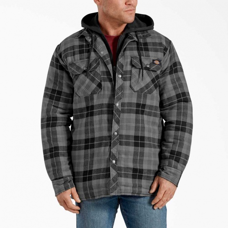 Dickies Relaxed Fit Icon S Kapucí Prošívaný Flannel Shirt Jacket Slate Graphite Plaid | CZ0001347