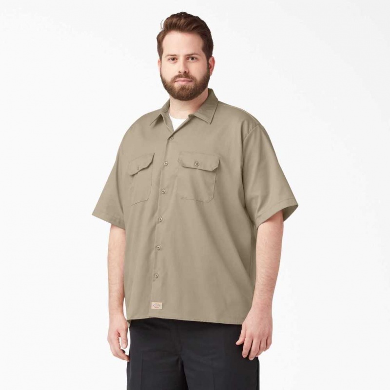 Dickies Relaxed Fit Krátké Sleeve Pracovní Shirt Desert Sand | CZ0000201