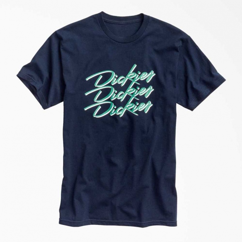 Dickies Retro Script Grafická T-Shirt Tmavě Tmavě Blankyt | CZ0000702