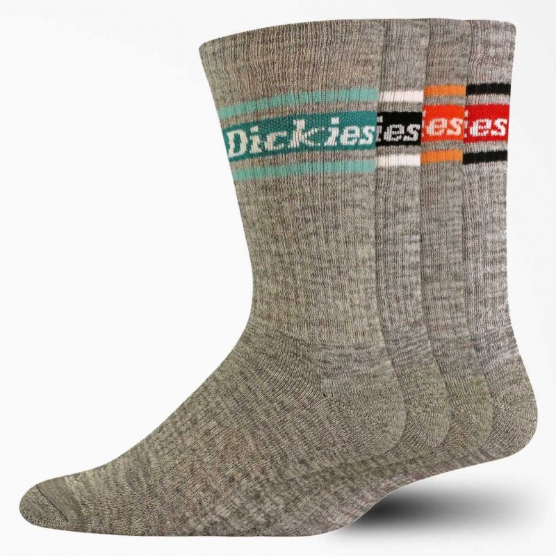 Dickies Rugby Stripe Crew Socks, Size 6-12, 4-Pack Gray | CZ0001105