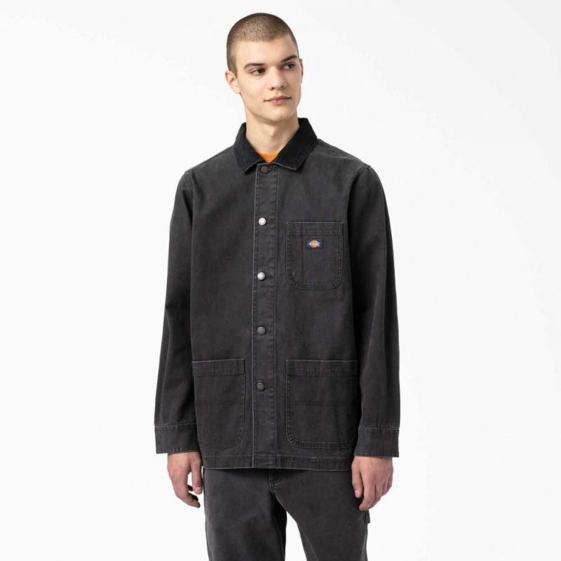 Dickies Stonewashed Duck Unlined Chore Coat Černé | CZ0002279