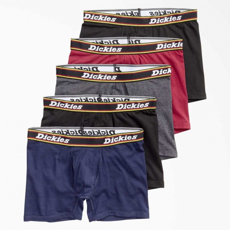 Dickies Stretch Boxerské Briefs, 5-Pack Černé Červené | CZ0002530