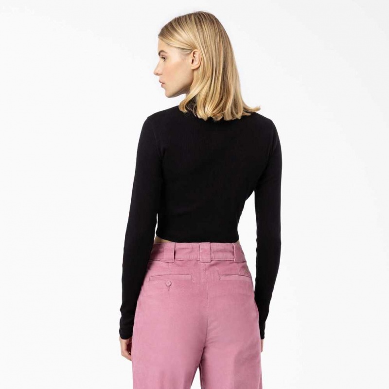 Dickies Tallasee Long Sleeve Cropped Polo Černé | CZ0002170