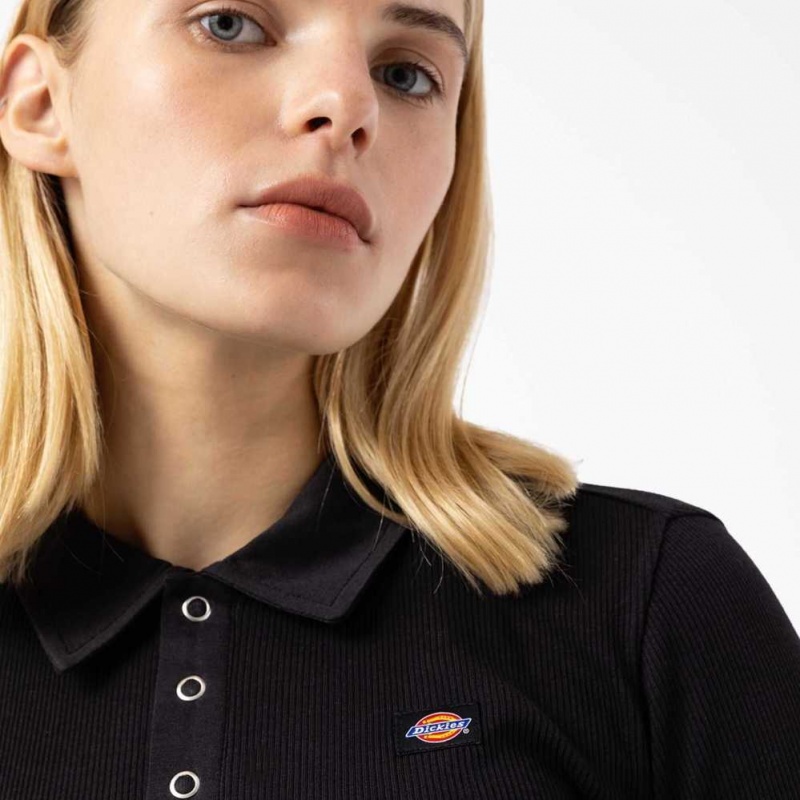 Dickies Tallasee Long Sleeve Cropped Polo Černé | CZ0002170