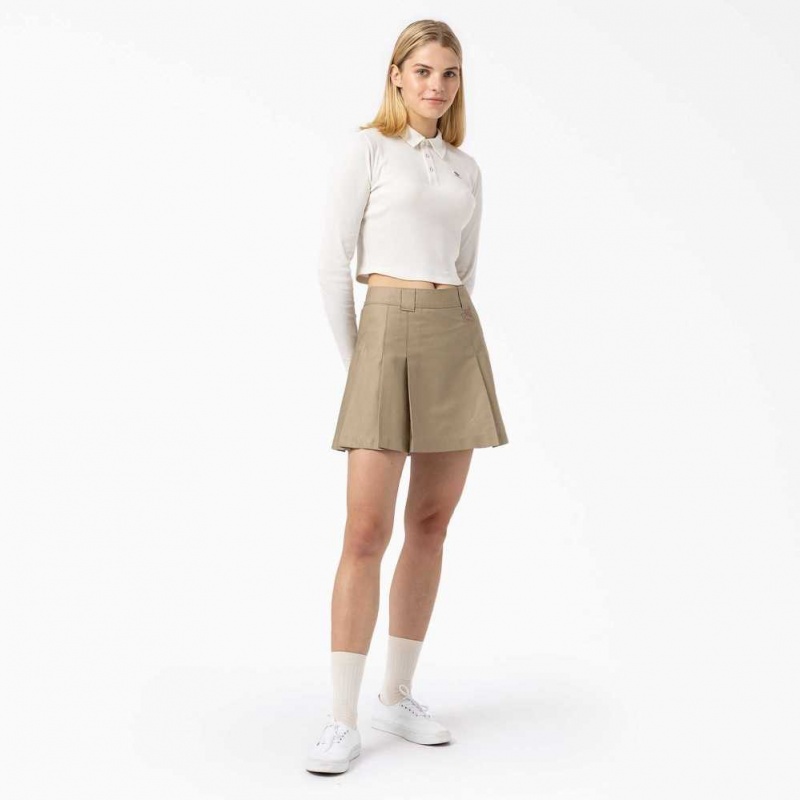 Dickies Tallasee Long Sleeve Cropped Polo Bílé | CZ0002187