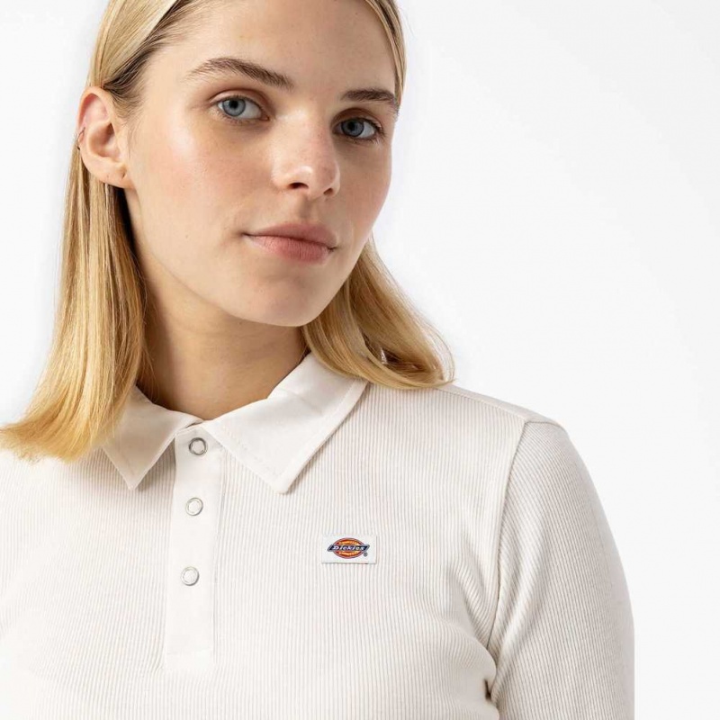 Dickies Tallasee Long Sleeve Cropped Polo Bílé | CZ0002187