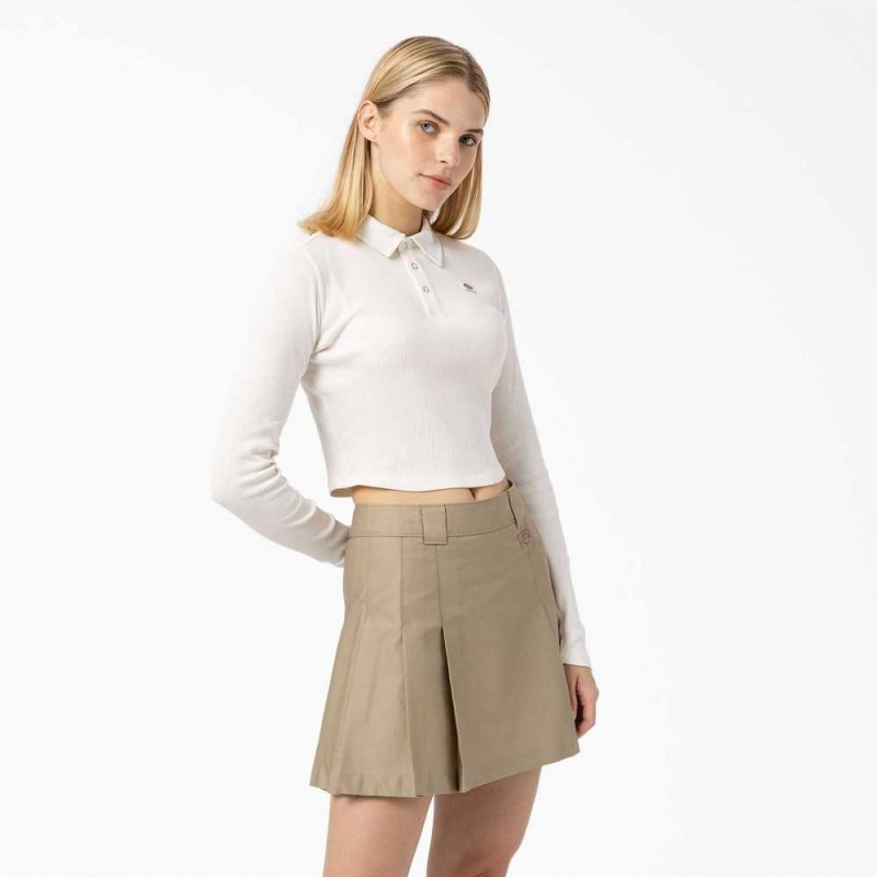 Dickies Tallasee Long Sleeve Cropped Polo Bílé | CZ0002187