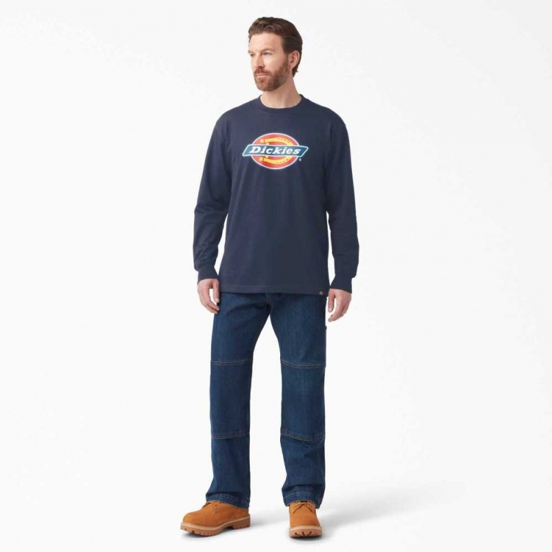 Dickies Tri-Color Logo Grafická Long Sleeve T-Shirt Tmavě Tmavě Blankyt | CZ0000685