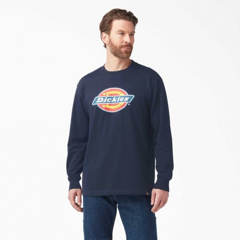 Dickies Tri-Color Logo Grafická Long Sleeve T-Shirt Tmavě Tmavě Blankyt | CZ0000685