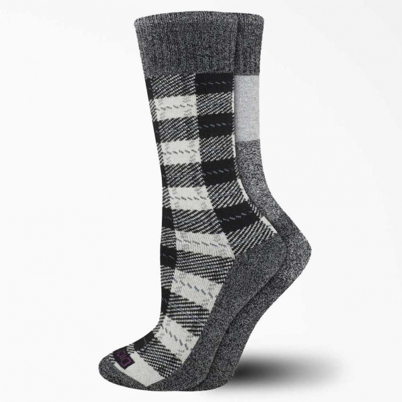 Dickies Women\'s Thermal Plaid Crew Socks, Size 6-9, 2-Pack Bílé | CZ0001134